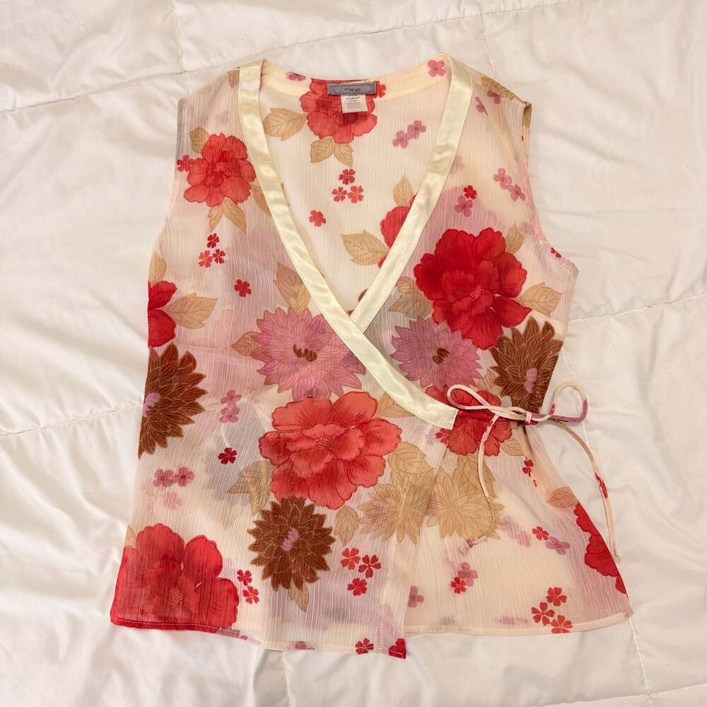 Miss Me Sheer Floral Wrap Top Small Made in USA
